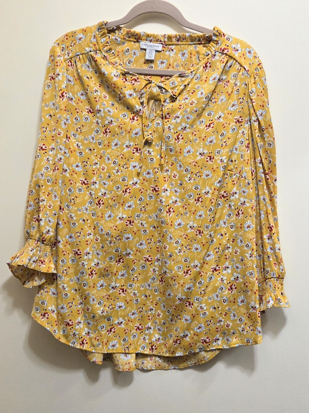 Carolina Belle Yellow Floral Peasant Blouse 1X